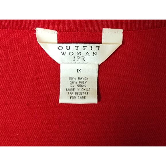 Outfit Woman JPR Vintage Beaded Sweater Button Long-Sleeve Knit Red Plus Size 1X - Picture 7 of 7